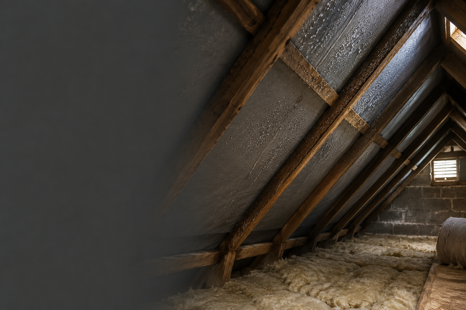 Condensation forming on roof underlay inside a loft due to poor roof ventilation